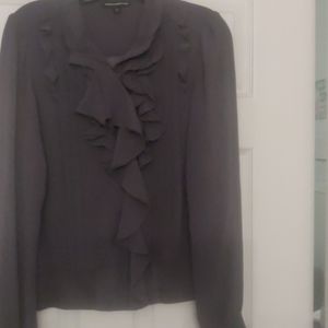 Gray ruffled zipped blouse